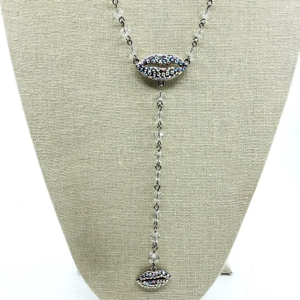 Y2K Crystal Lips Y-Necklace Sparkling Rhinestone Statement Jewelry Coquette Chic